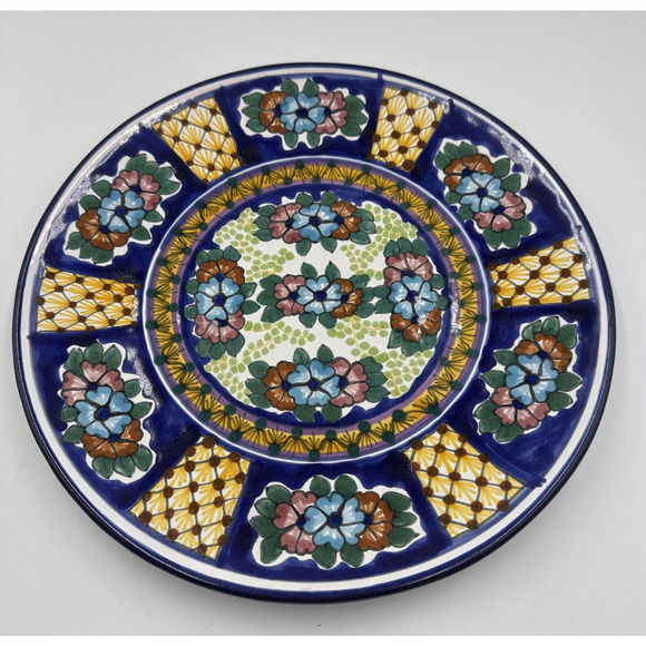 Talavera San Sebastian de Aparicio Handmade Blue Yellow‎ Floral Plate Mexico - Picture 1 of 7